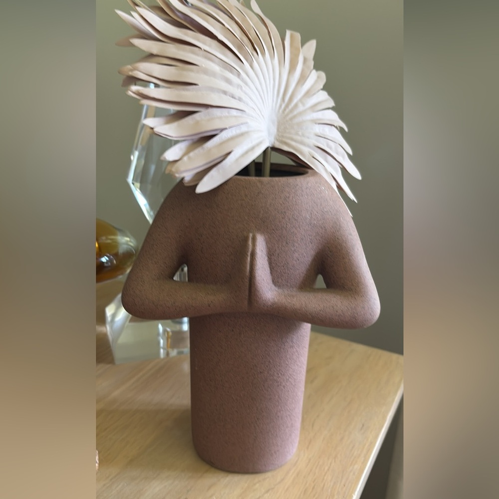 DOIY Brown Ceramic Namaste Vase Decor 8”